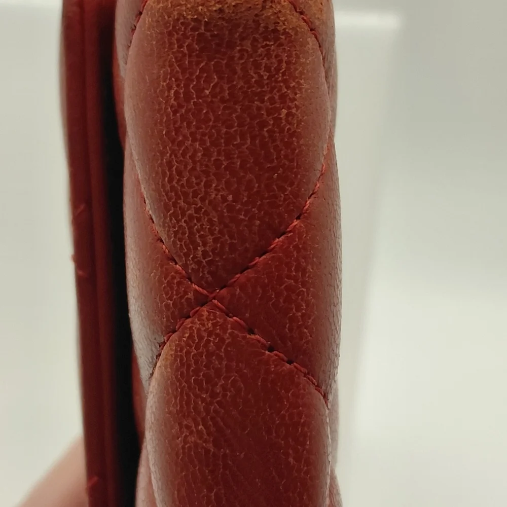 CHANEL Red Pink Quilted Matelasse Lambskin Long Wallet
